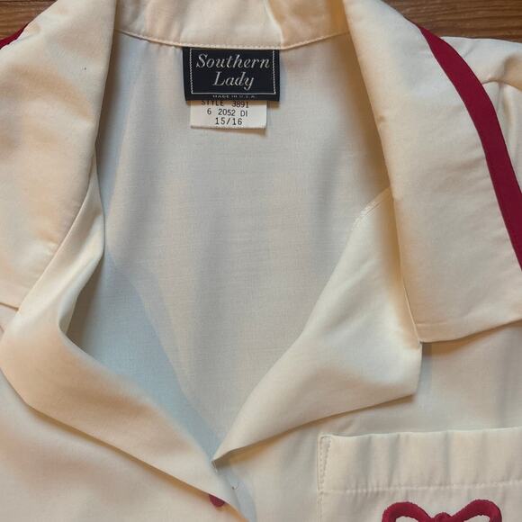 Southern Lady white long sleeve red trim and crest womens blouse SIZE 16 - Picture 3 of 5